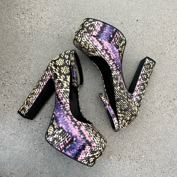 Jeffrey Campbell Okurr Purple Yellow Snake Combo Platform Pumps - Picture 2 of 9